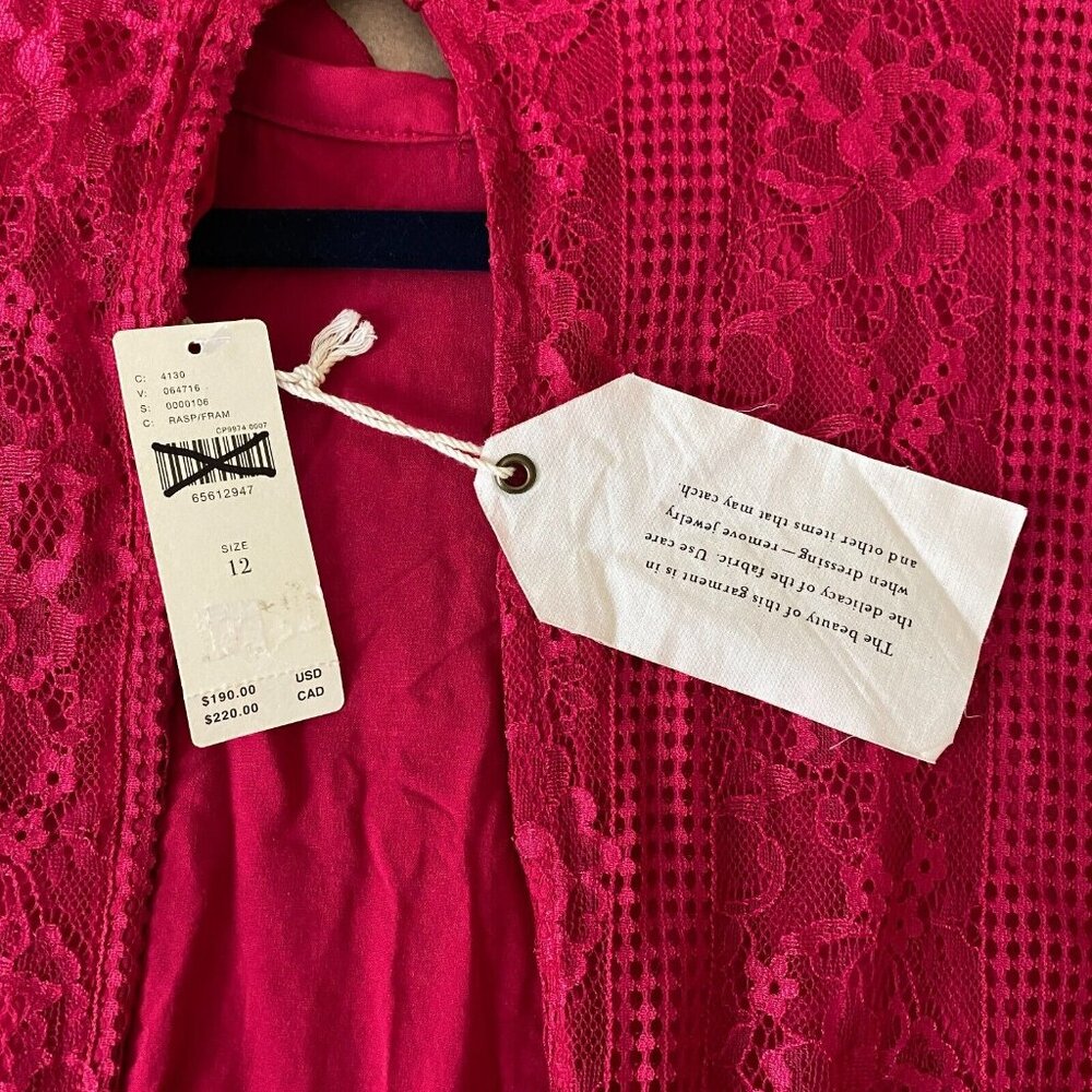 Anthropologie Maeve Open Back Lace Mini Dress 12 Red LS Pockets Mock Neck NWT - Picture 8 of 16